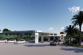 Rendering of a car showroom interior